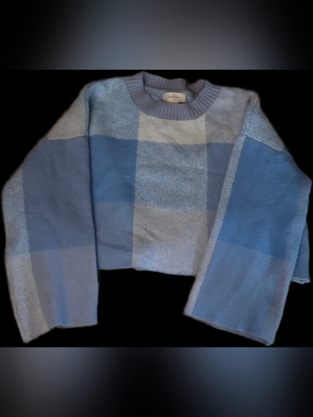 Joie Blue Plaid Crewneck Sweater Crop